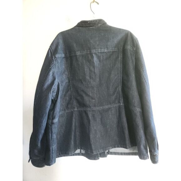 Jones New York Dark Wash Blue w/Sequins Detail Cotton Denim Jacket size 3X - Picture 3 of 12